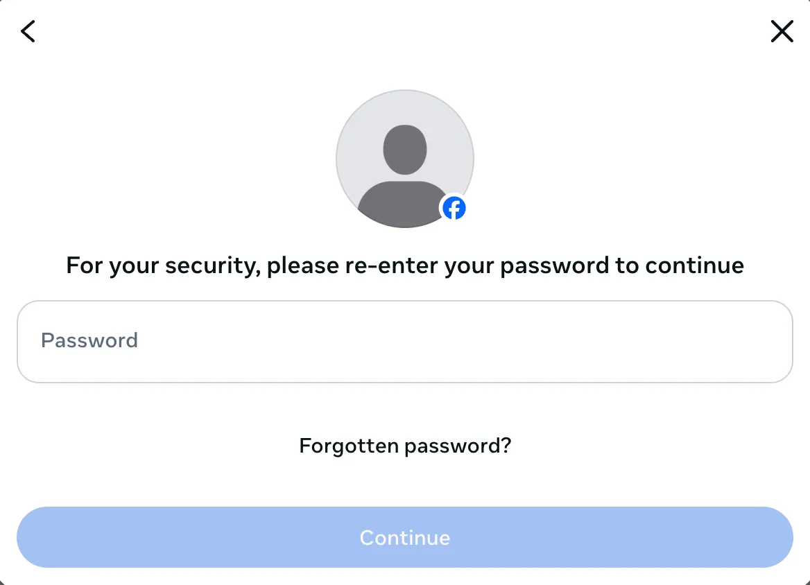 Facebook yêu cầu nhập mật khẩu để xác nhận bảo mật