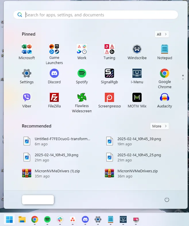 Giao diện Start Menu của Windows 11 với các ứng dụng được sắp xếp gọn gàng, thể hiện sự trực quan và hiện đại của hệ điều hành.