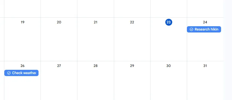 Google Tasks hiển thị với ngày đến hạn cụ thể trên Google Calendar