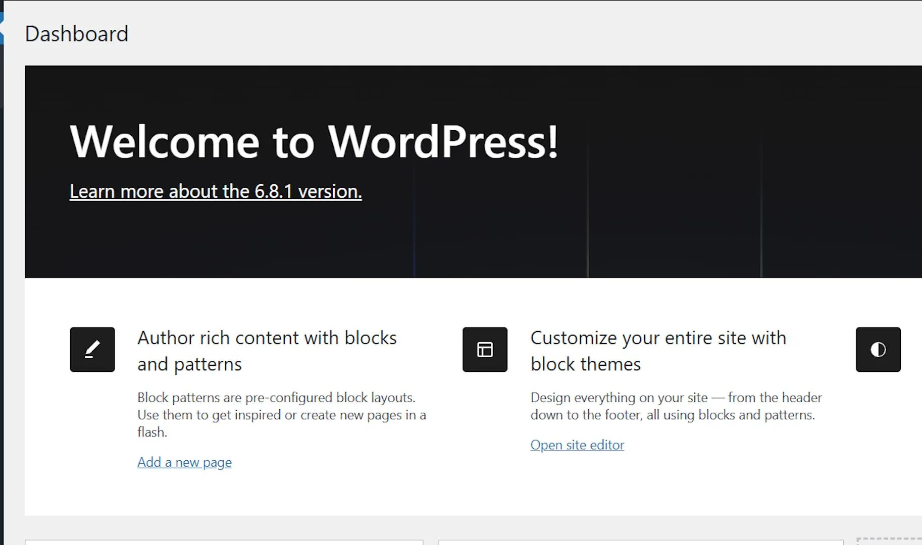 Hình ảnh giao diện backend của trang web WordPress miễn phí được cài đặt trên Free Domain