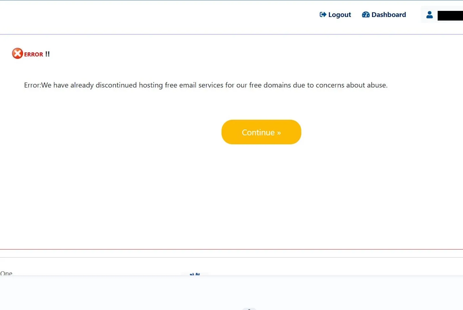 Hình ảnh thông báo dịch vụ email miễn phí của Free Domain đã bị ngừng hoạt động