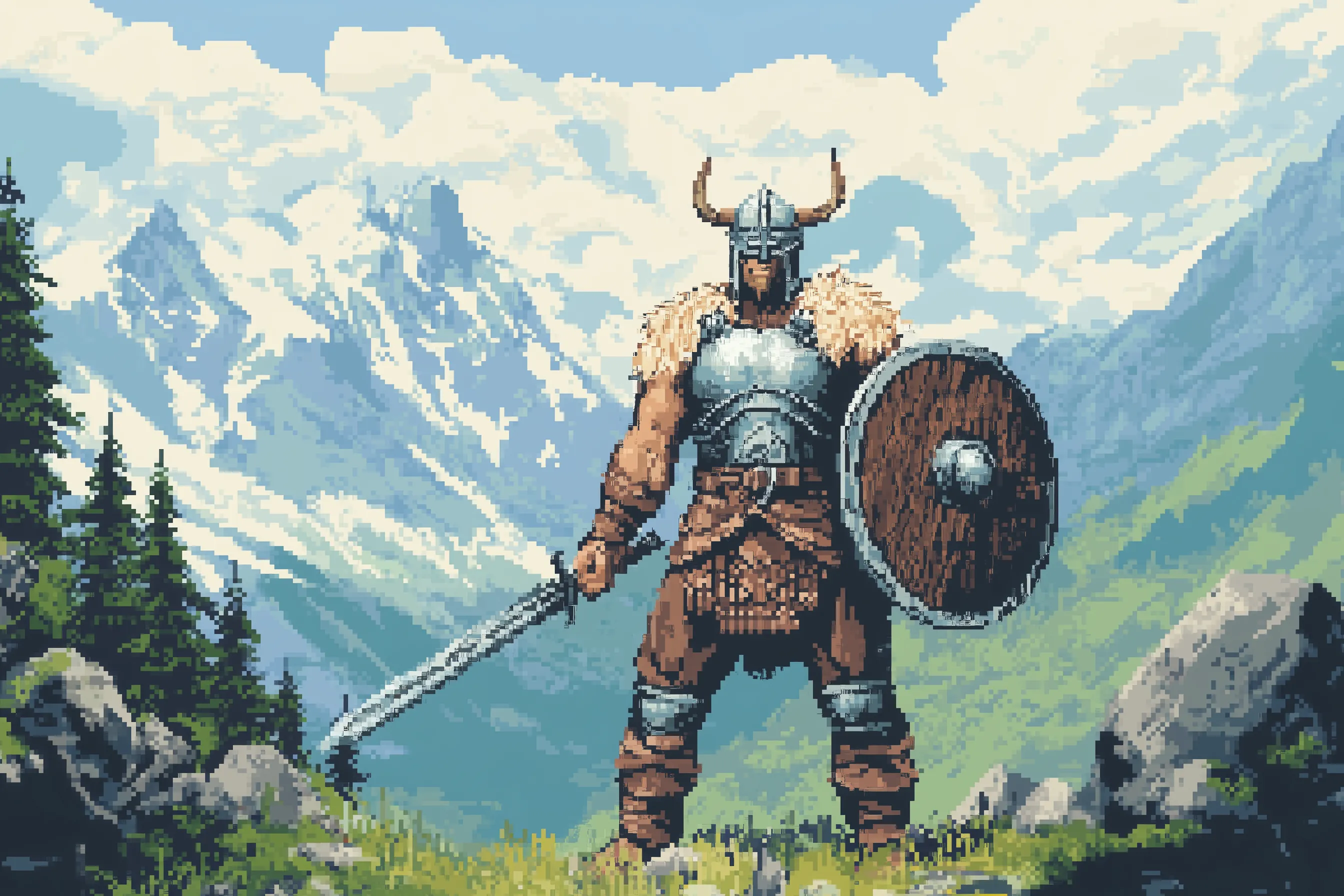 Hình minh họa chiến binh phong cách pixel art, gợi nhớ đến các tựa game kinh điển và ký ức chơi game.