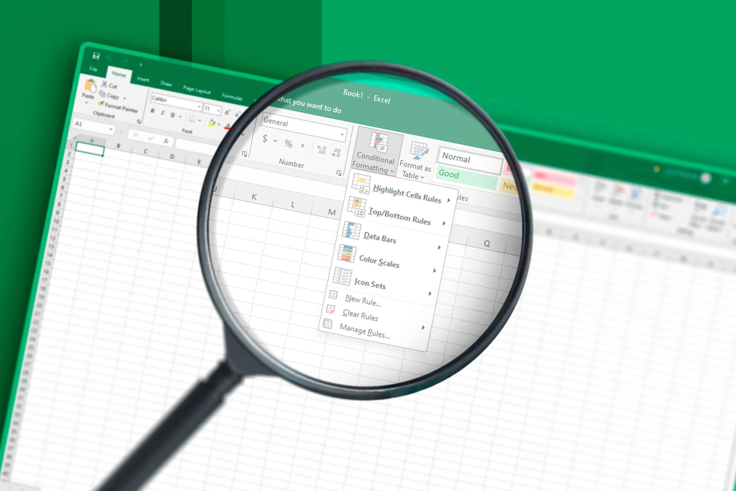 Kính lúp hiển thị các tùy chọn định dạng có điều kiện trong Excel