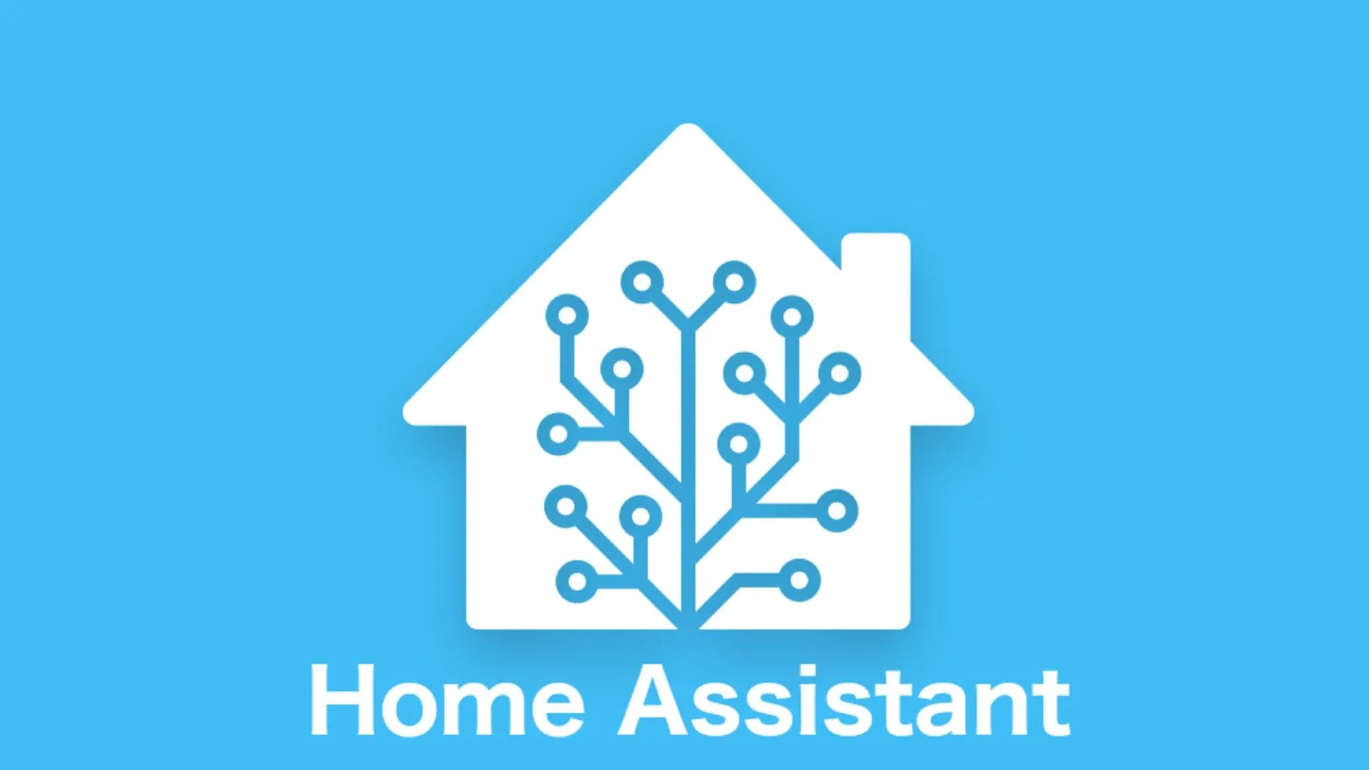 Logo của Home Assistant trên nền xanh dương, biểu tượng cho hệ thống nhà thông minh