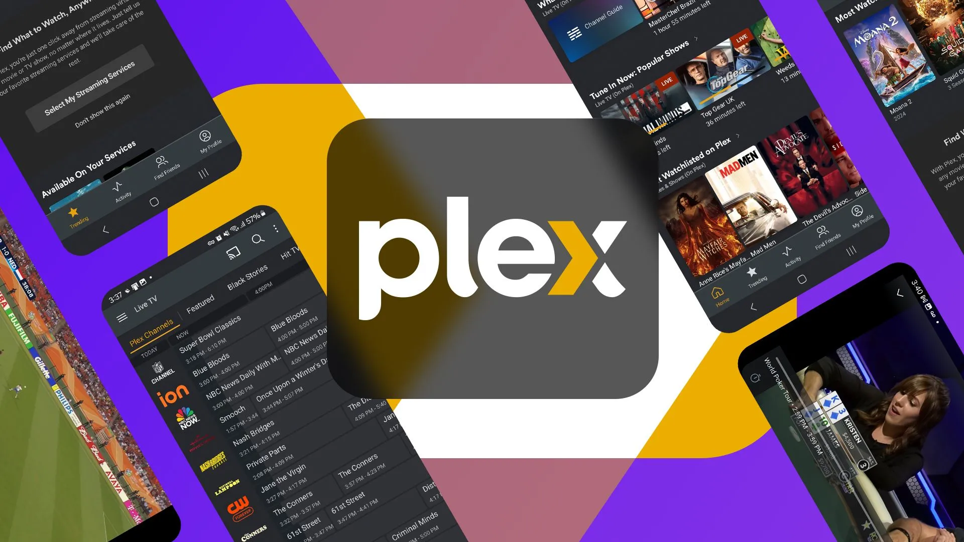 Logo Plex và một số ảnh chụp màn hình ứng dụng