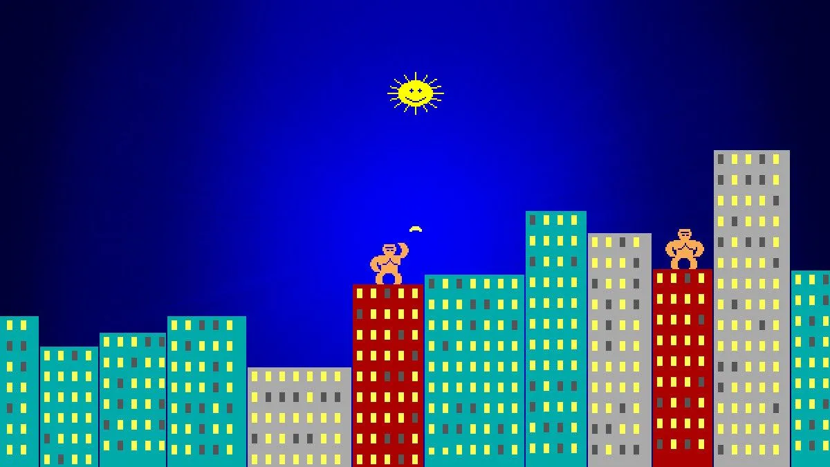 Màn hình game GORILLA.BAS trên MS-DOS, minh họa các tựa game kinh điển phổ biến trên nền tảng này.