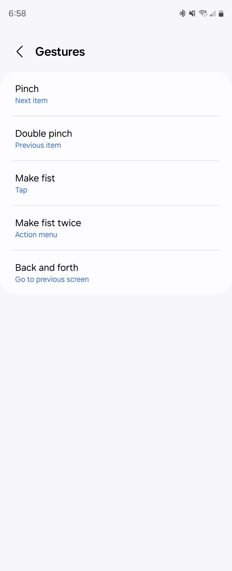 Menu cài đặt cử chỉ có sẵn trên đồng hồ thông minh Android Wear OS