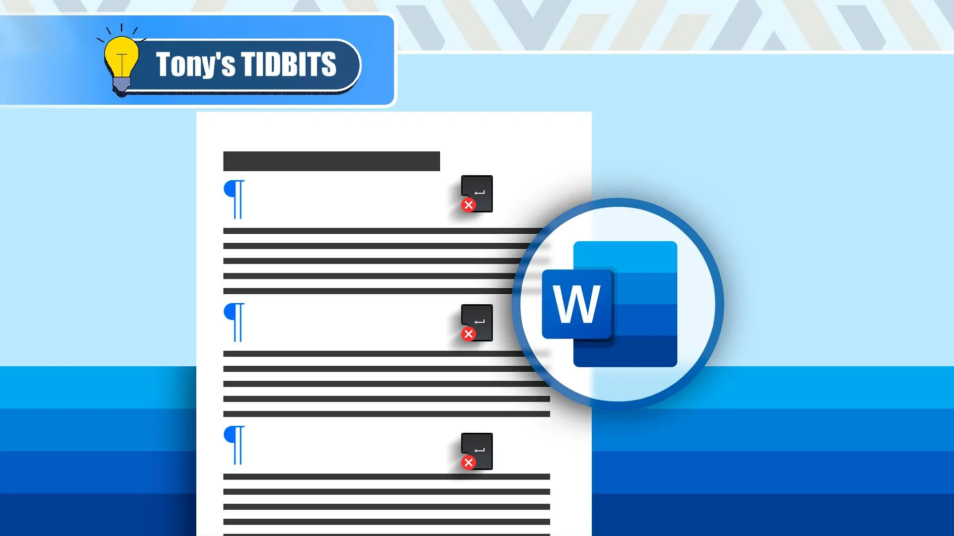Minh họa tài liệu Word với phím Enter bị đánh dấu X, khuyến khích sử dụng Spacing After thay vì nhấn Enter hai lần