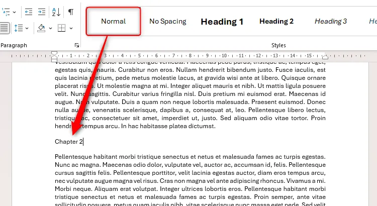 Một tiêu đề trong tài liệu Word được gán kiểu Normal