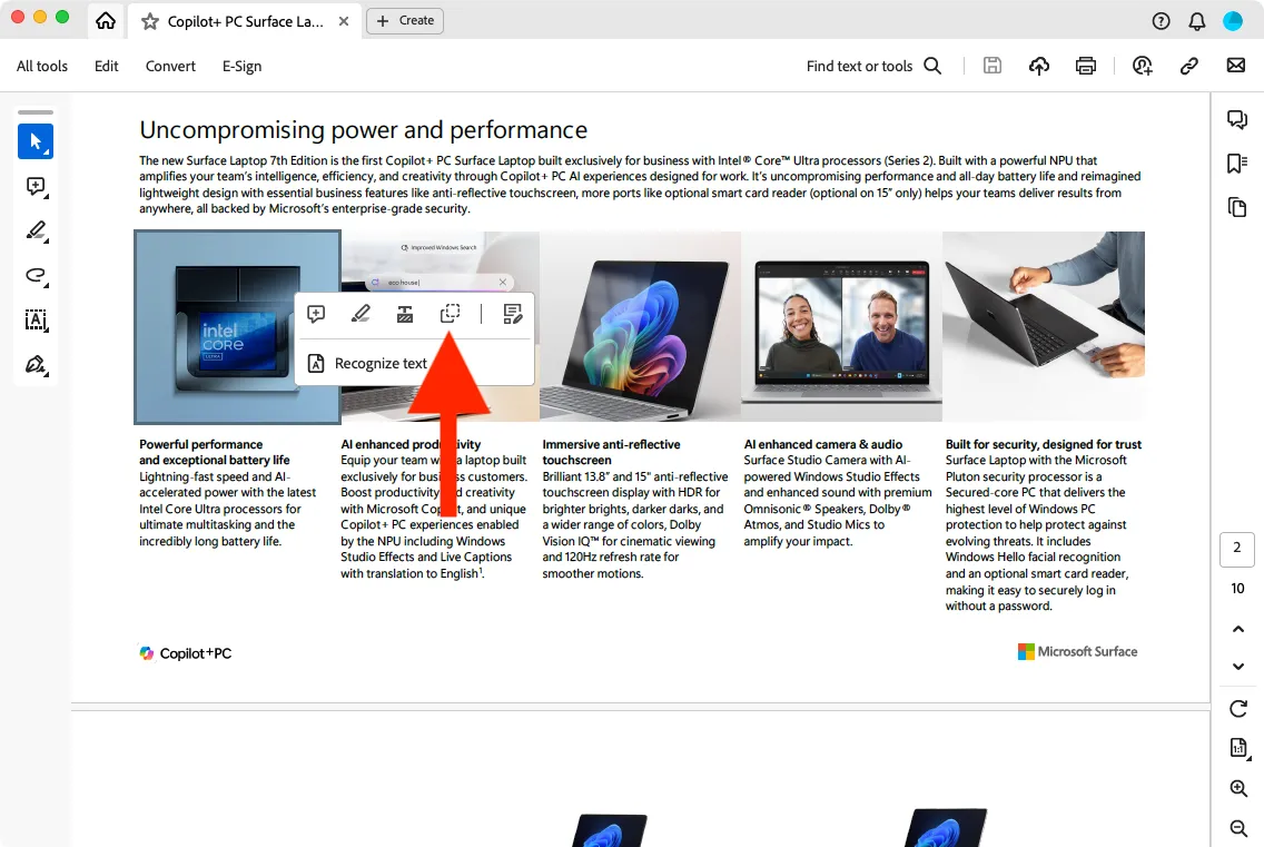Nút &quot;Copy image&quot; sau khi chọn hình ảnh trong Adobe Acrobat Reader