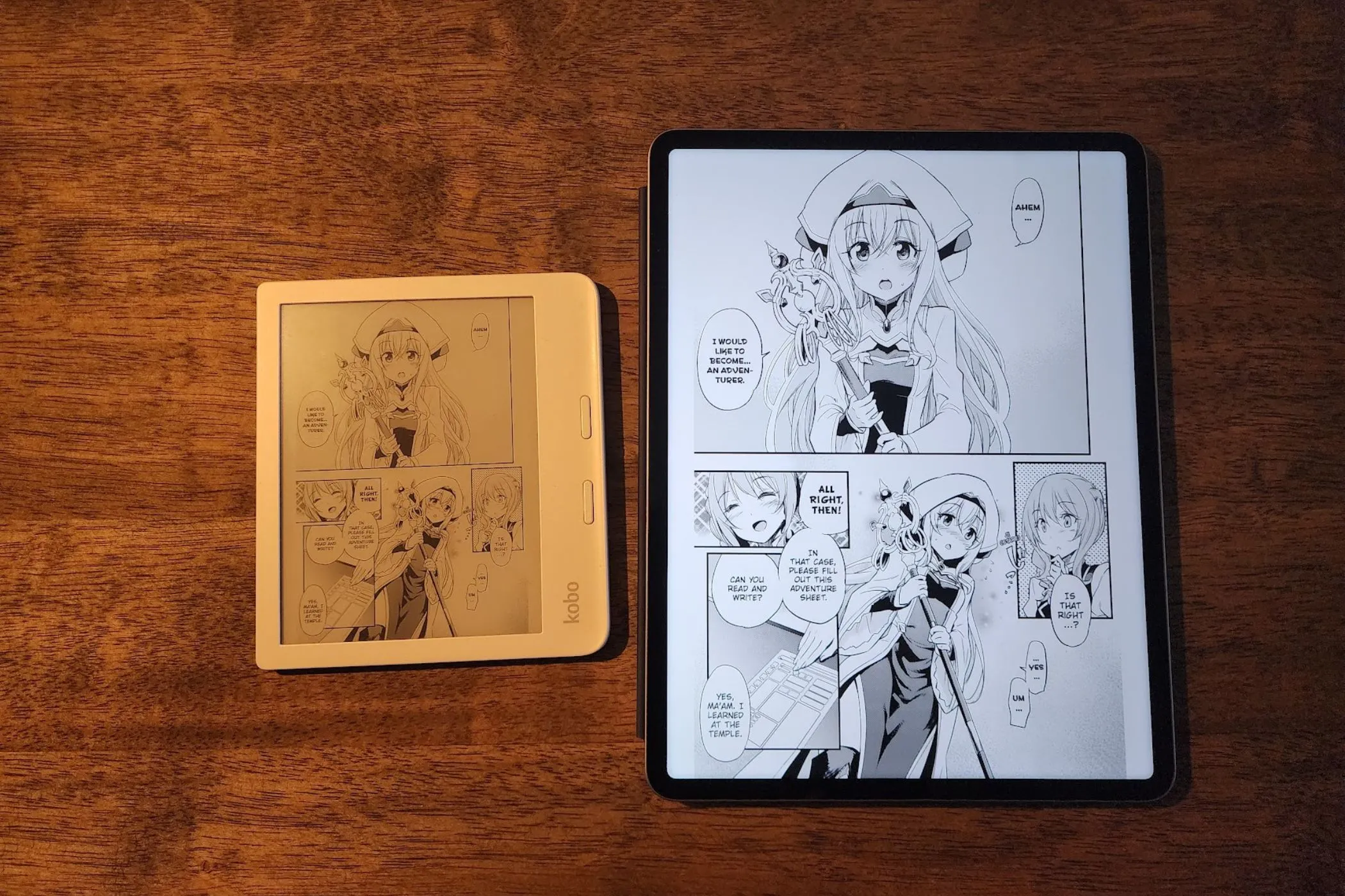 So sánh trang truyện manga trên máy đọc sách Kobo và iPad của Apple
