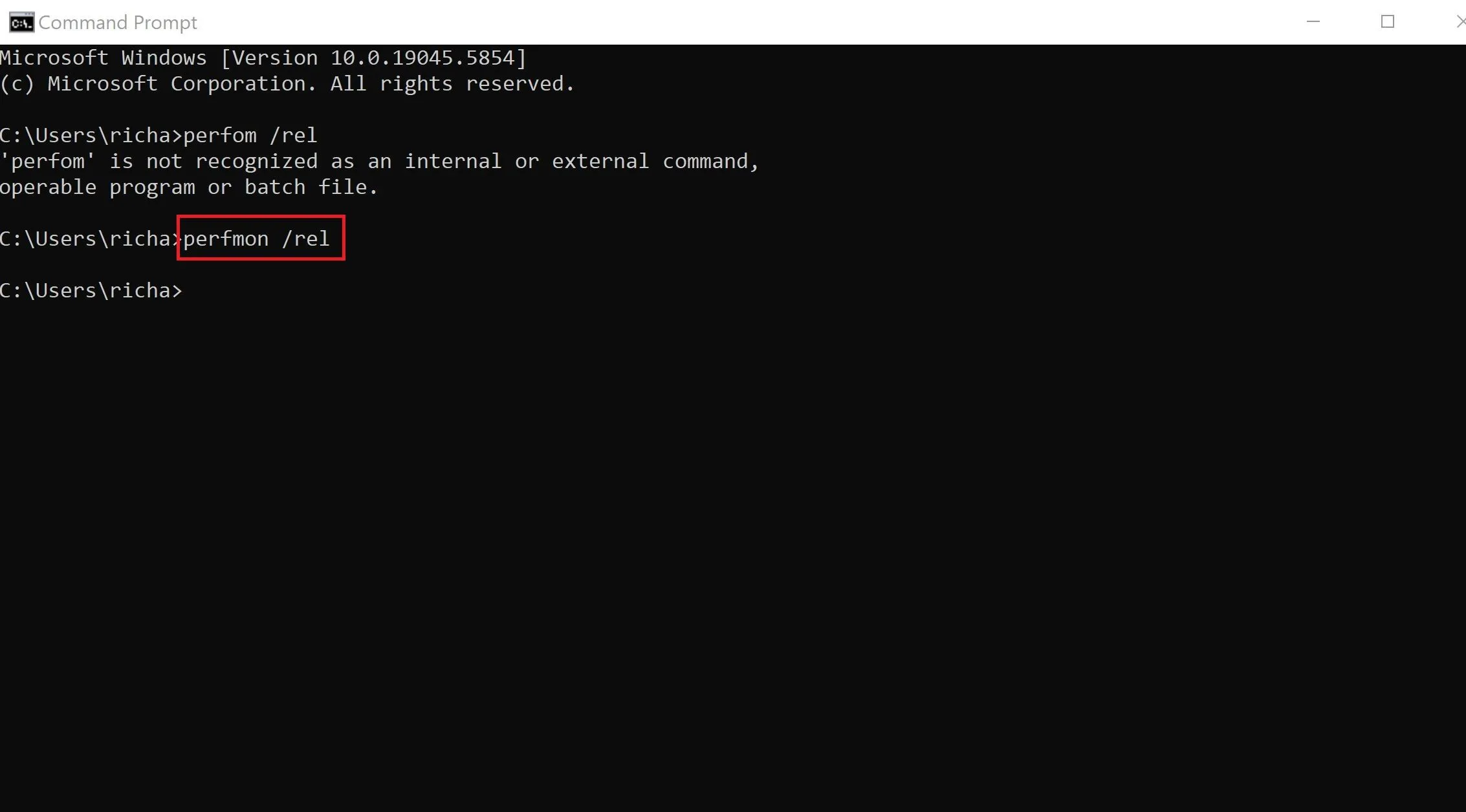 Sử dụng Command Prompt với lệnh perfmon /rel để mở Reliability Monitor
