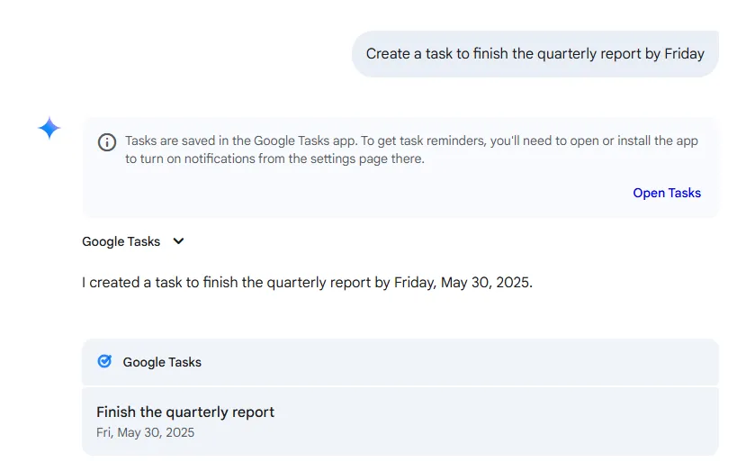 Tạo Google Tasks bằng Google Gemini