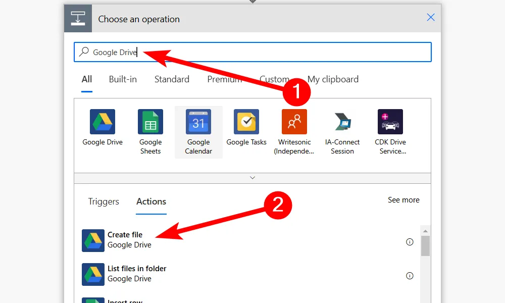 Tạo một action mới &quot;Tạo tệp&quot; cho Google Drive trong Power Automate cho Web