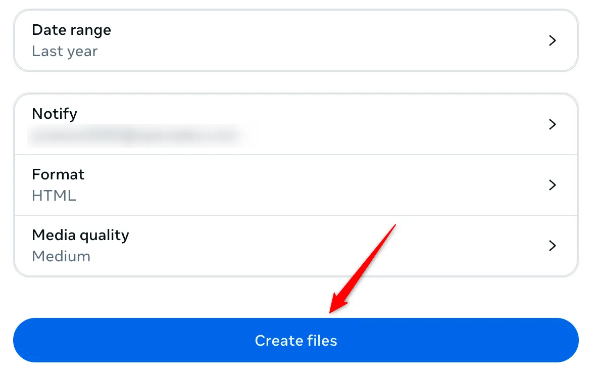 Tạo tệp để tải xuống thông tin cá nhân trên Facebook