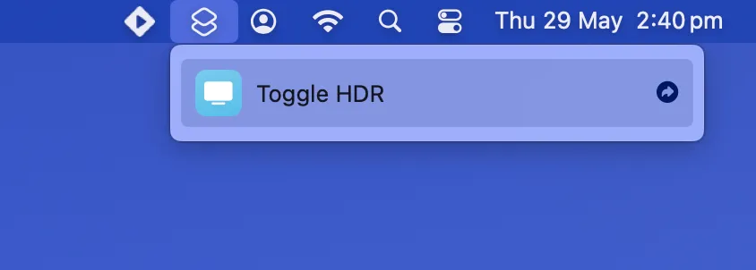 Thiết lập phím tắt ToggleHDR trong ứng dụng Shortcuts của macOS, giúp chuyển đổi nhanh giữa chế độ HDR và SDR cho trải nghiệm xem tối ưu.
