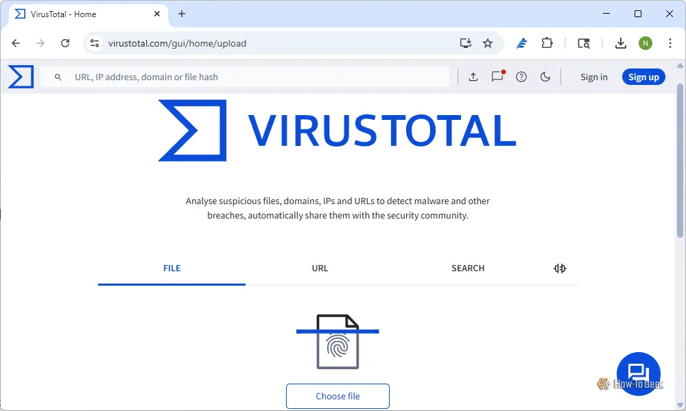 Trang chủ của dịch vụ quét virus trực tuyến VirusTotal.com