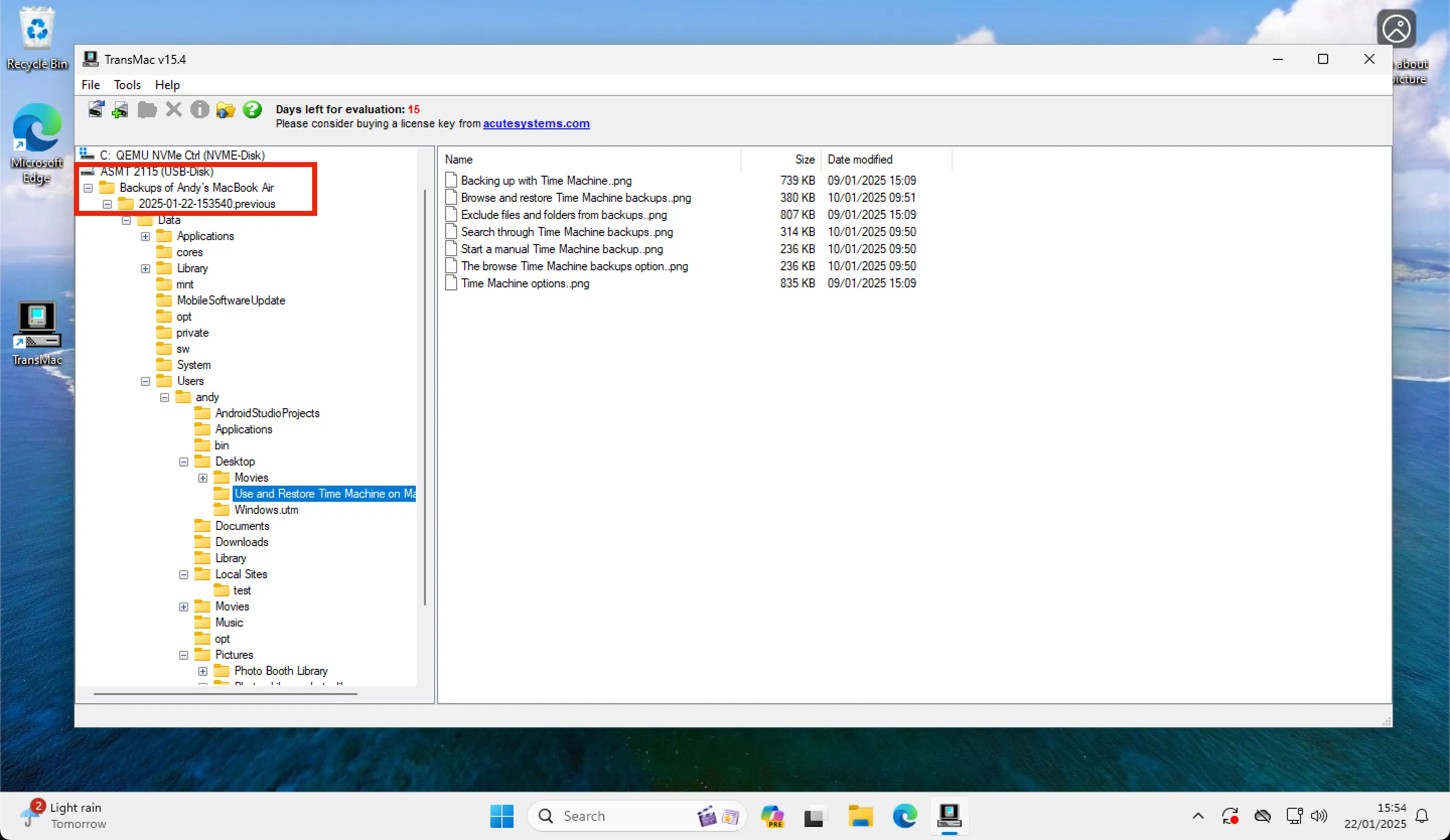 Truy cập các tệp sao lưu Time Machine trên hệ điều hành Windows