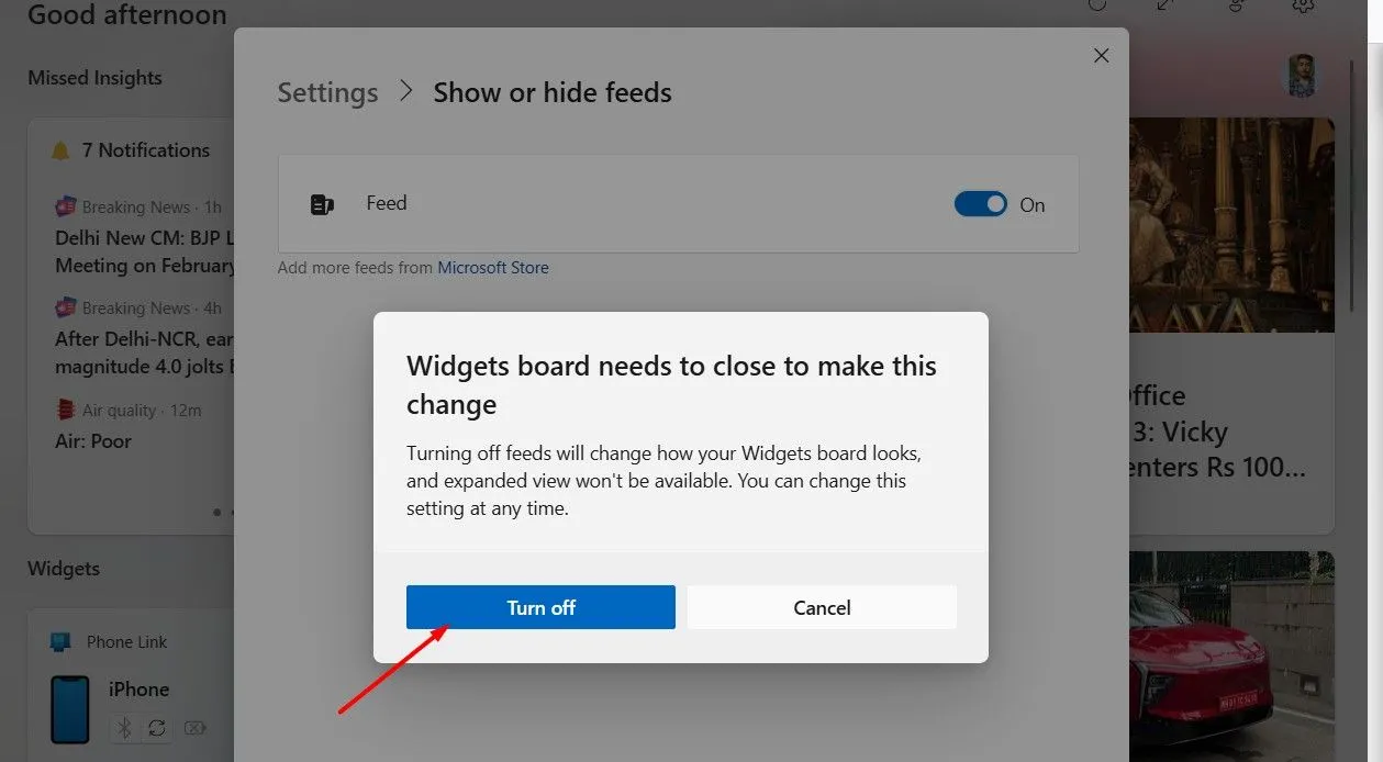 Tùy chọn tắt nguồn cấp tin tức trong bảng Widgets của Windows 11