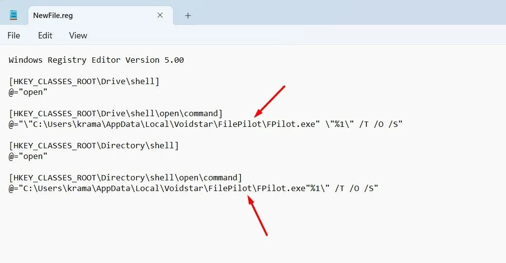 Vị trí File Pilot trong script Notepad