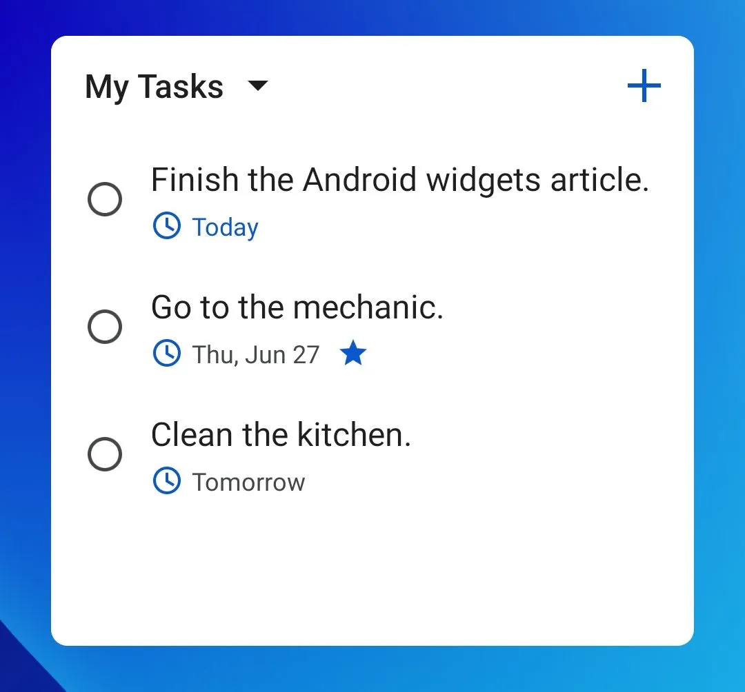 Widget Google Tasks trên điện thoại